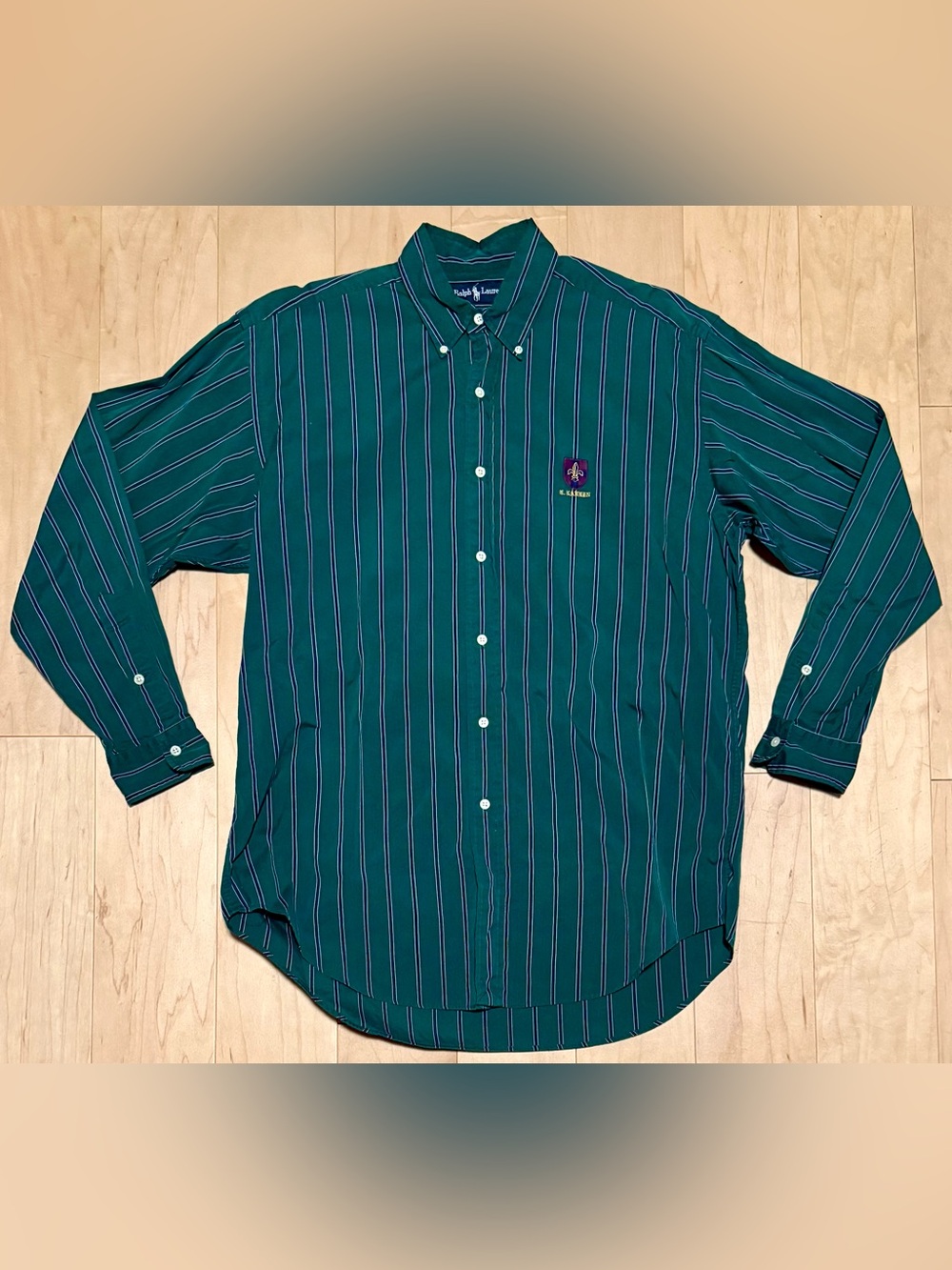 Polo Ralph Lauren Blaire Button Down Shirt Green Blue Striped Oversized Men’s M